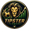 Logo de TipsterFlowers: león dorado con balón y gráfica de barras verdes